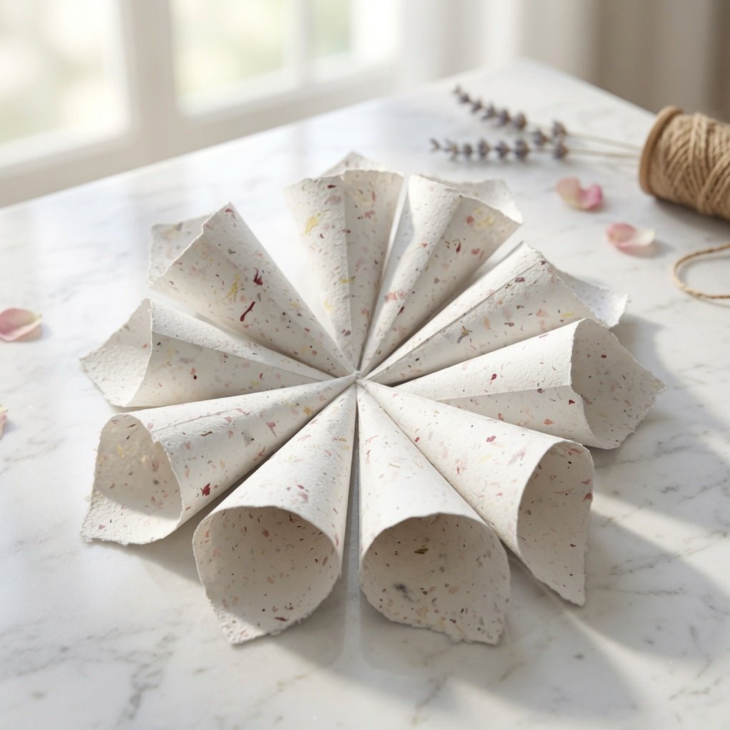 Readymade Handmade seeded paper Petal Cones for wedding, special events and celebrations Prime Petal Company